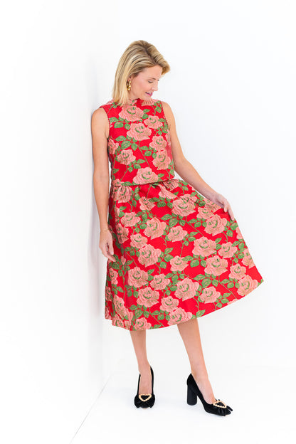 FINAL SALE Tulip Midi Skirt in Red Rose