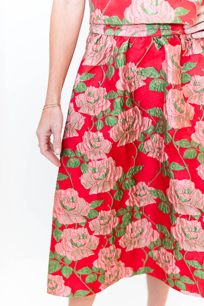 FINAL SALE Tulip Midi Skirt in Red Rose