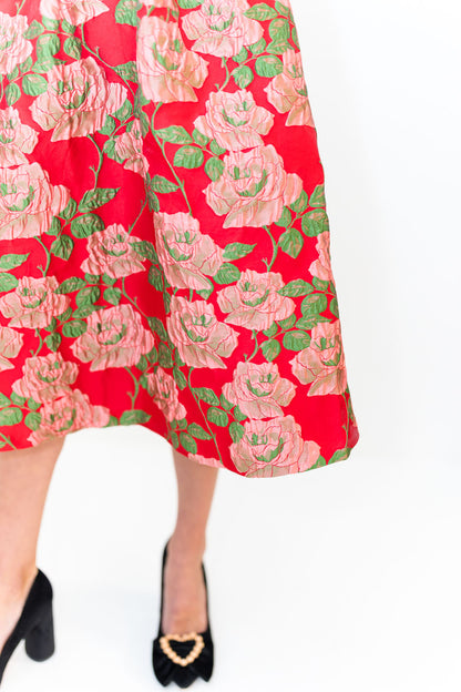 FINAL SALE Tulip Midi Skirt in Red Rose