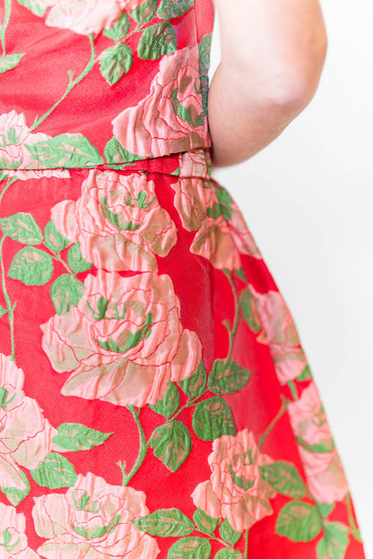 FINAL SALE Tulip Midi Skirt in Red Rose