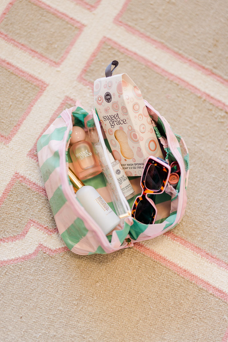 Pink/Green Open Flat Makeup Pouch