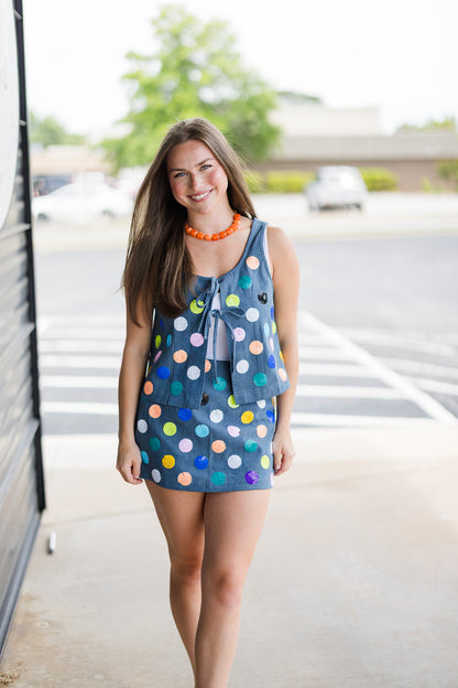Confetti Denim Dot Tie Tank