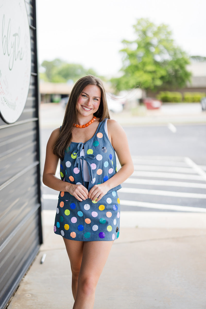 Confetti Denim Dot Tie Tank