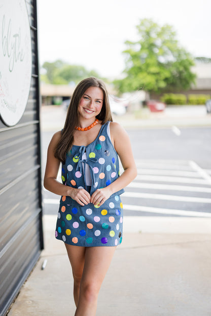 Confetti Denim Dot Tie Tank
