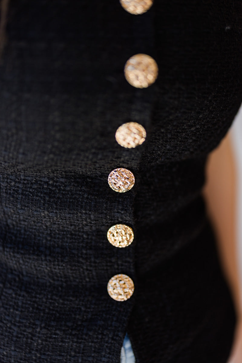 FINAL SALE Structured Tweed Strapless Top in Black