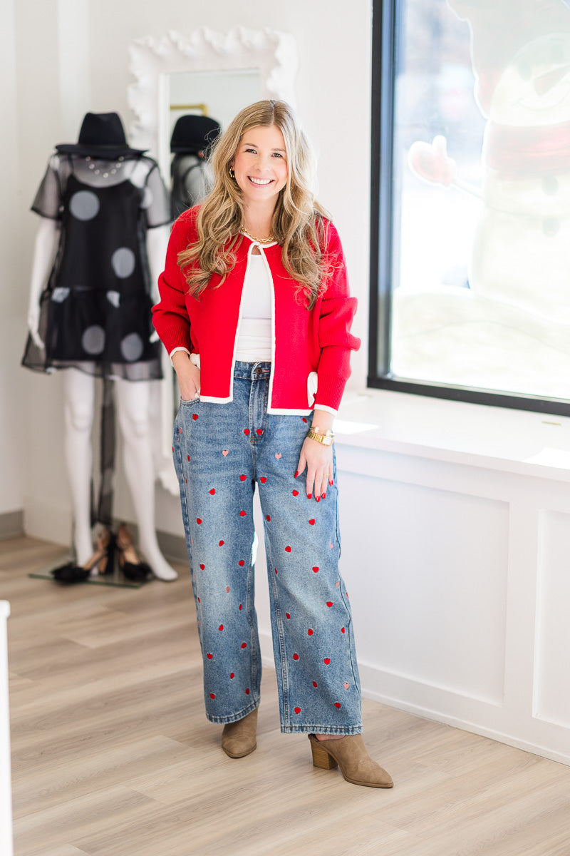 Contrast Bow Detail Open Cardigan