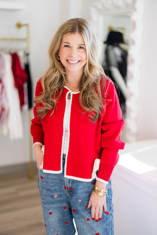 Contrast Bow Detail Open Cardigan