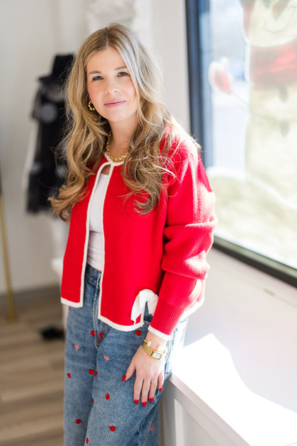 Contrast Bow Detail Open Cardigan