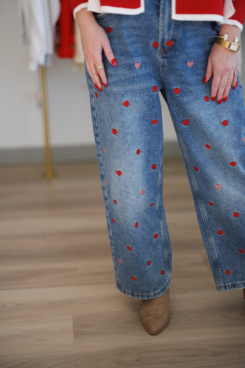 Heart Embroidered Jeans