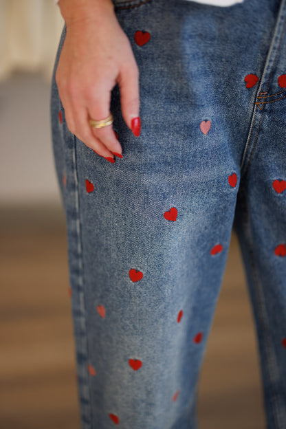 Heart Embroidered Jeans
