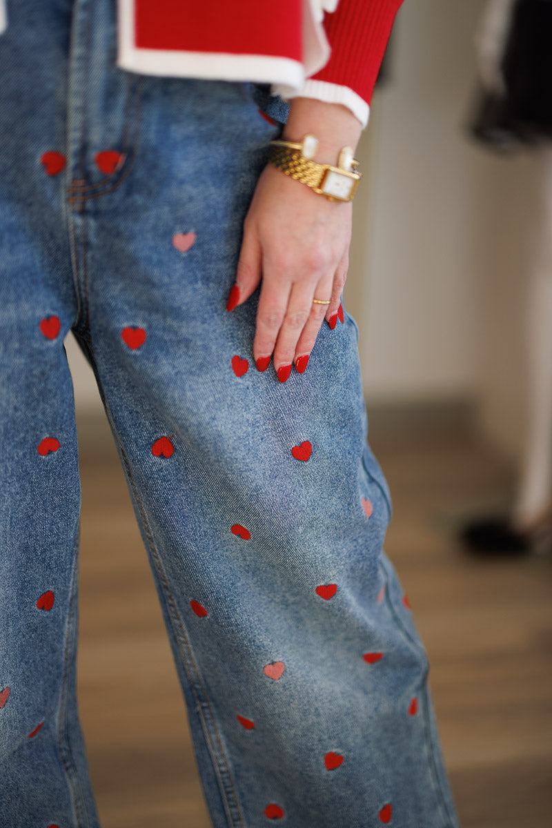 Heart Embroidered Jeans
