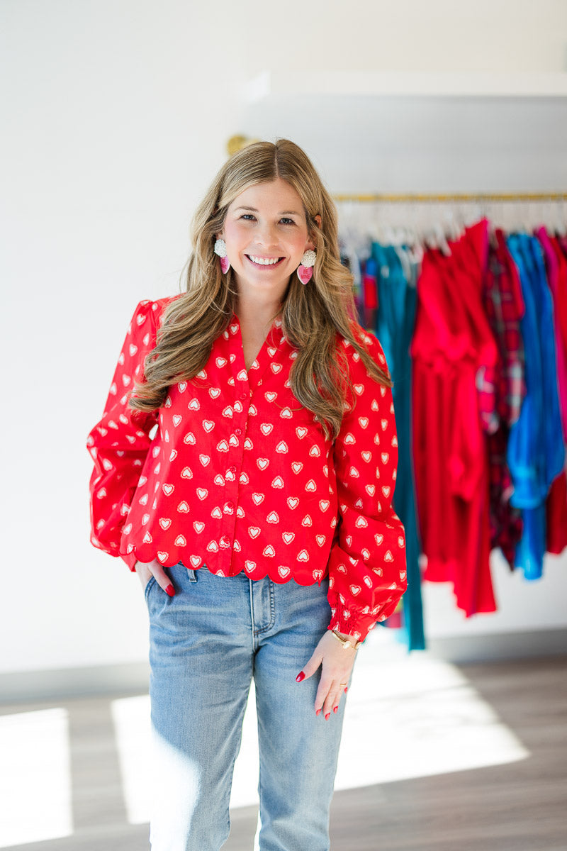 Red Heart Poplin Scalloped Trim Top