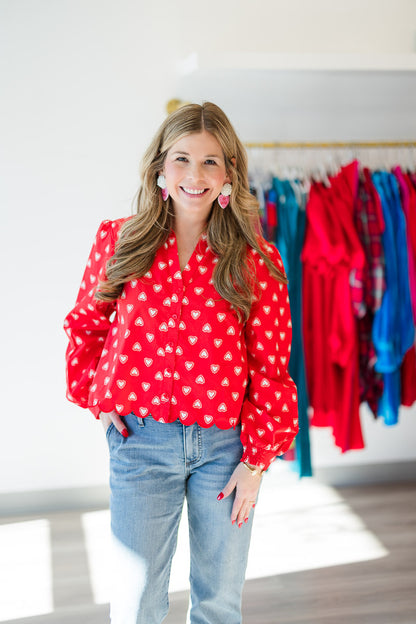 Red Heart Poplin Scalloped Trim Top