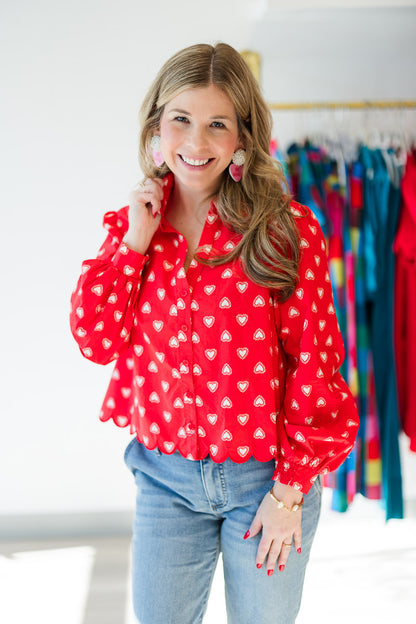 Red Heart Poplin Scalloped Trim Top
