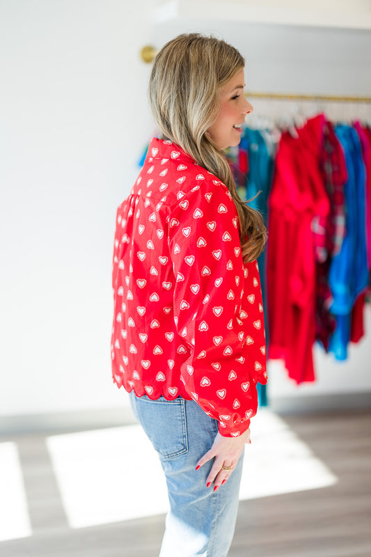 Red Heart Poplin Scalloped Trim Top