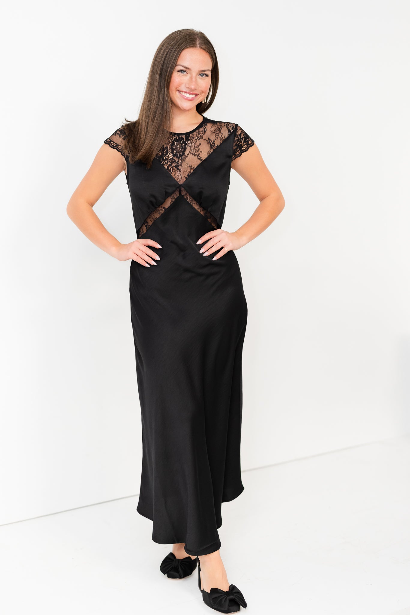 FINAL SALE Black Maxi with Lace Trim Detail