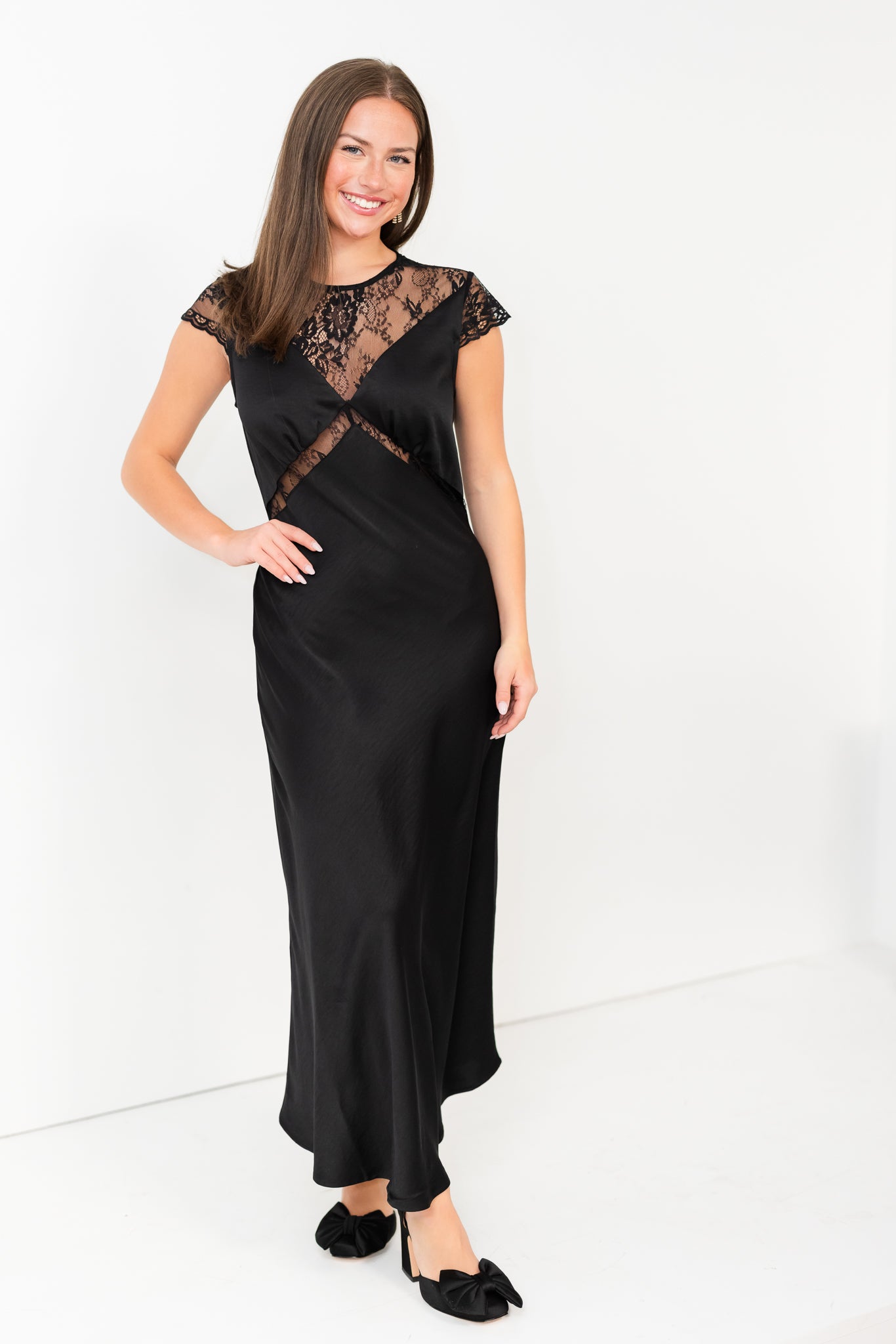 FINAL SALE Black Maxi with Lace Trim Detail