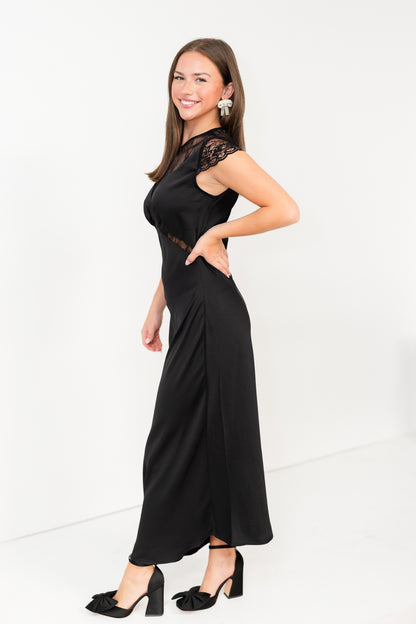 FINAL SALE Black Maxi with Lace Trim Detail