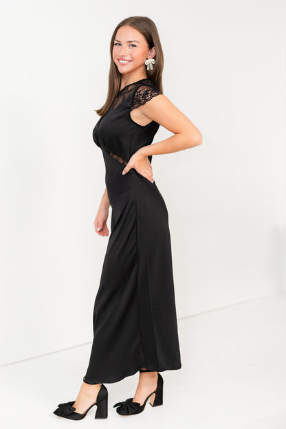 FINAL SALE Black Maxi with Lace Trim Detail