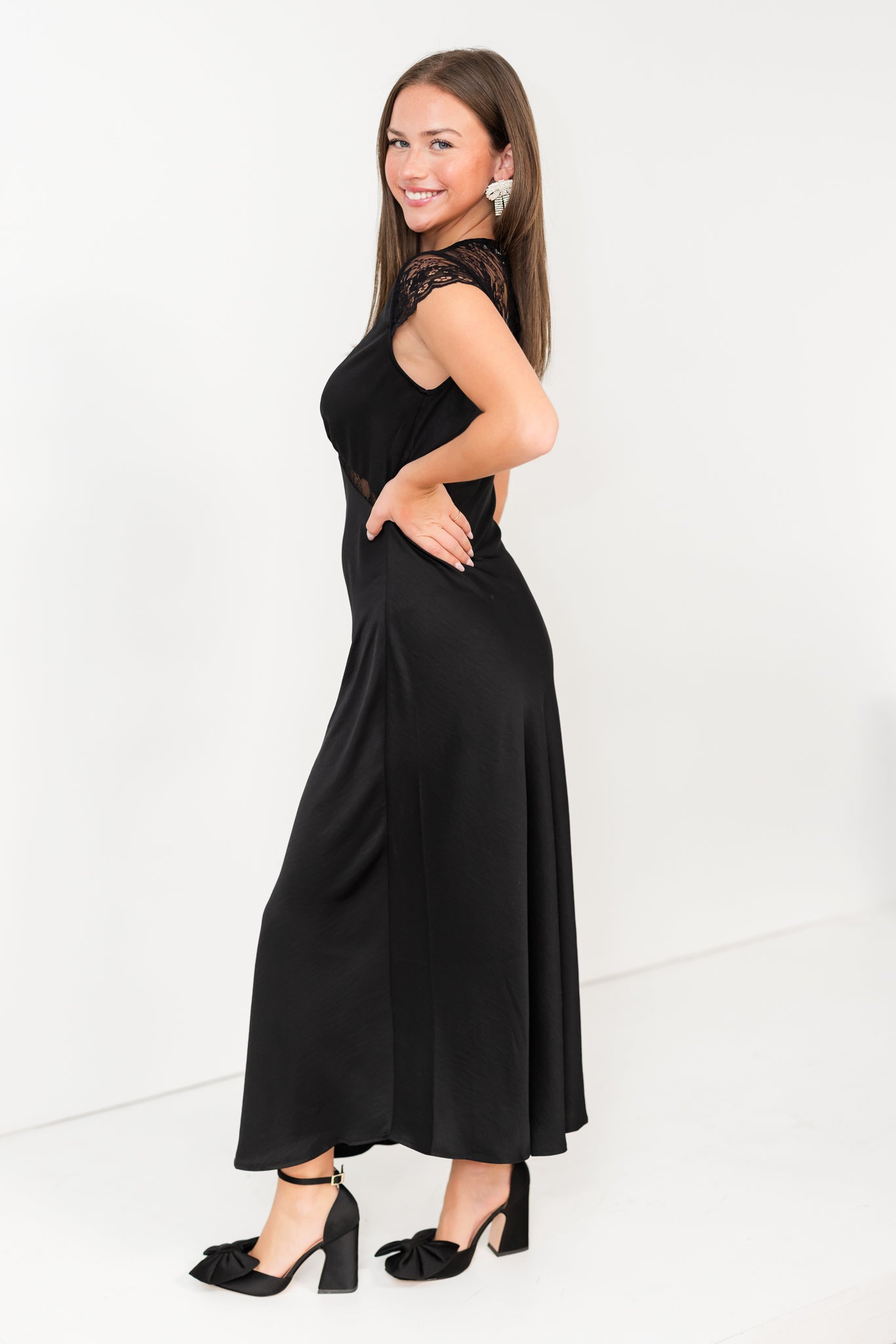 FINAL SALE Black Maxi with Lace Trim Detail