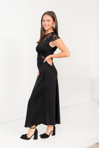 FINAL SALE Black Maxi with Lace Trim Detail
