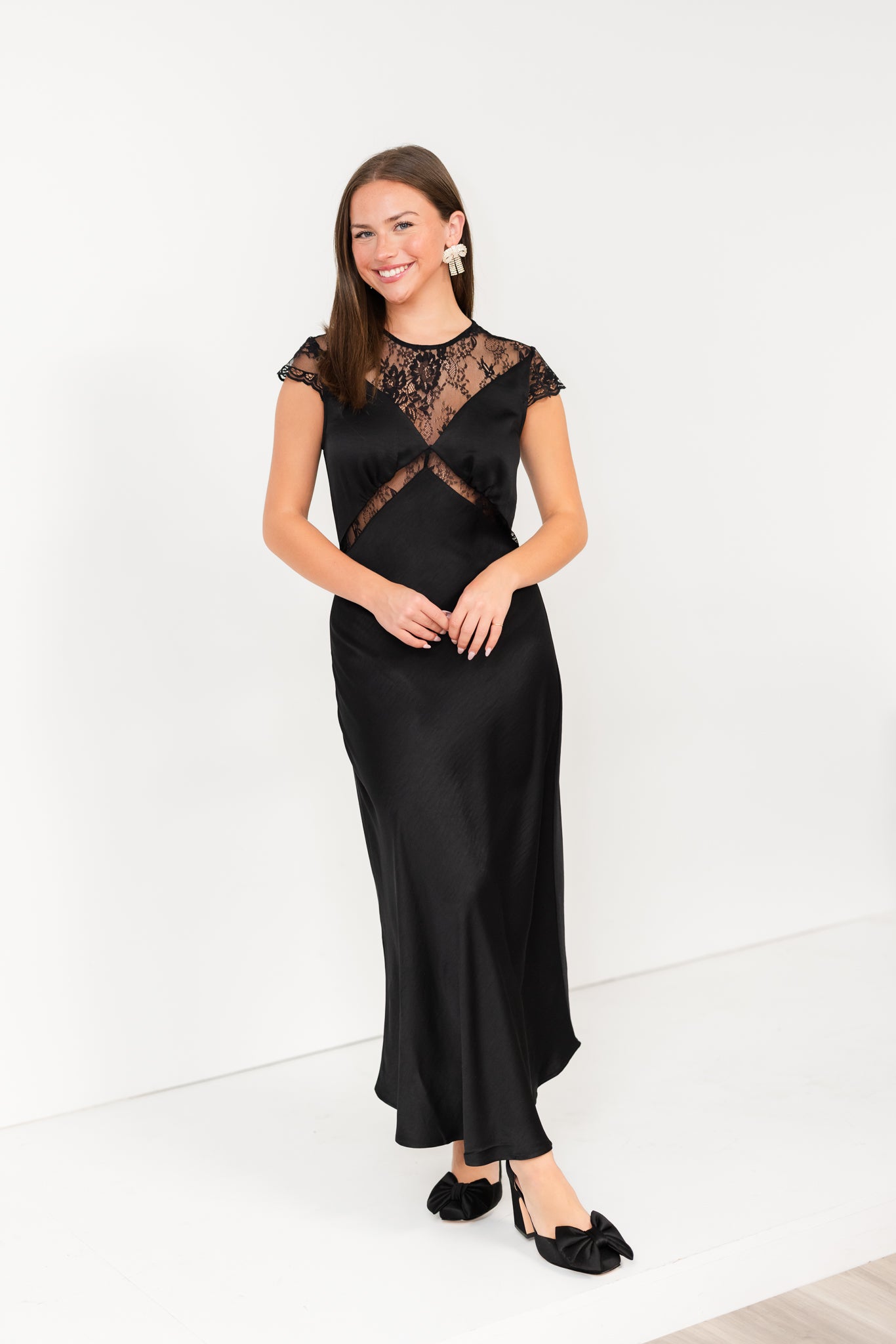FINAL SALE Black Maxi with Lace Trim Detail