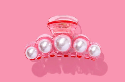 Translucent Pink with Pearl Beads Claw Hair Clip