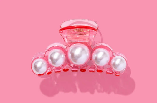 Translucent Pink with Pearl Beads Claw Hair Clip