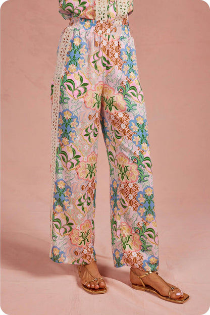 Garden Party Crochet Contrast Satin Pants