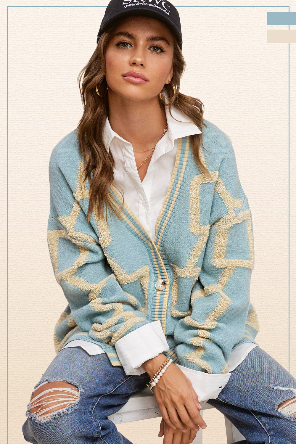 Drop Shoulder Cardigan in Rain Drop