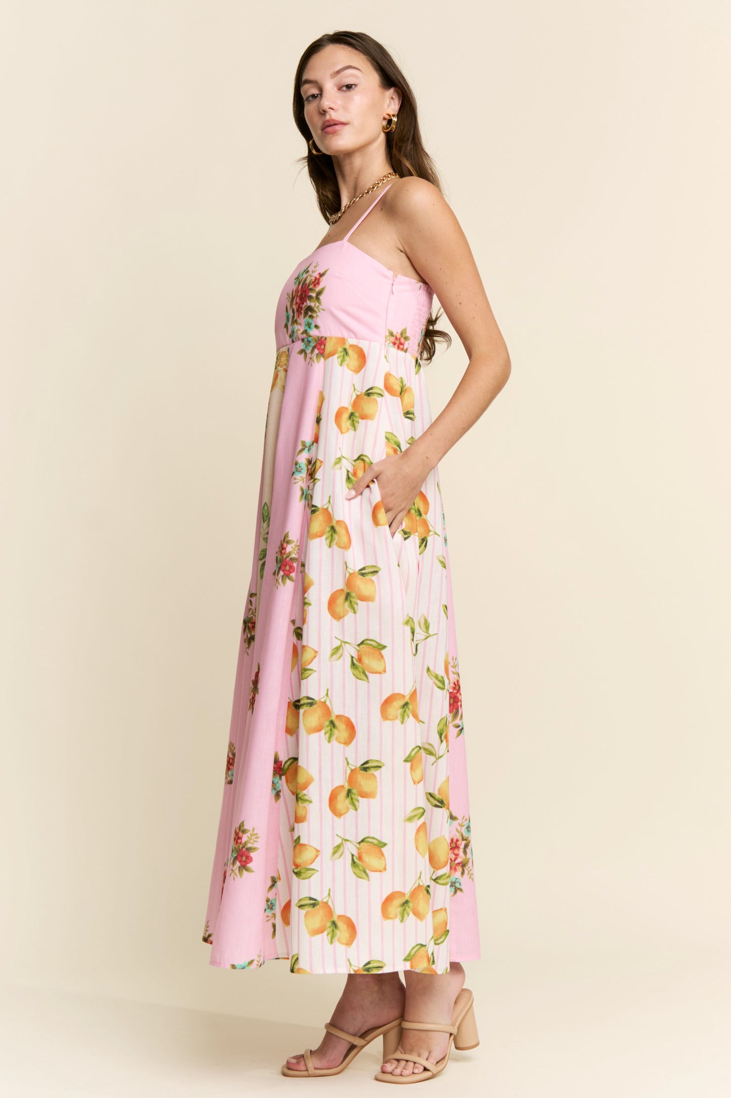 Marisa Color Block Dress in Yellow & Pink