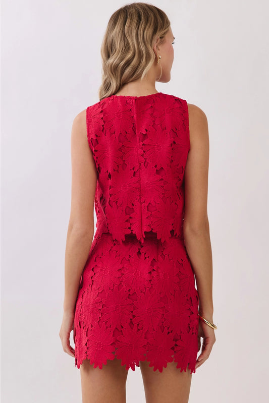 Madison Floral Mini Skirt in Crimson