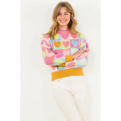 Mock Neck Heart Sweater
