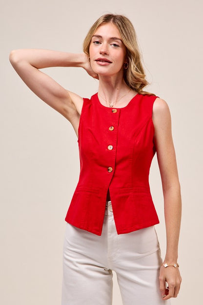 Denim Vest Top in Red