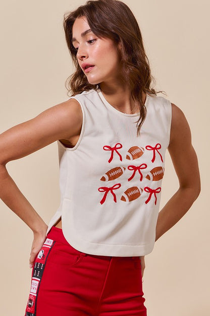 Ribbon & Football Game Day Sleeveless Top