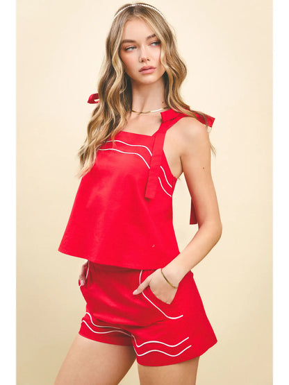 Piping Detail Square Neck Top