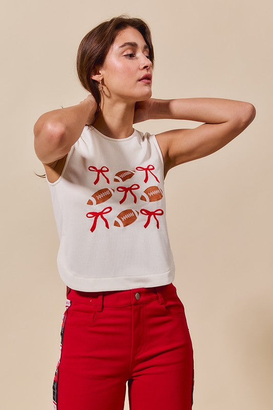 Ribbon & Football Game Day Sleeveless Top