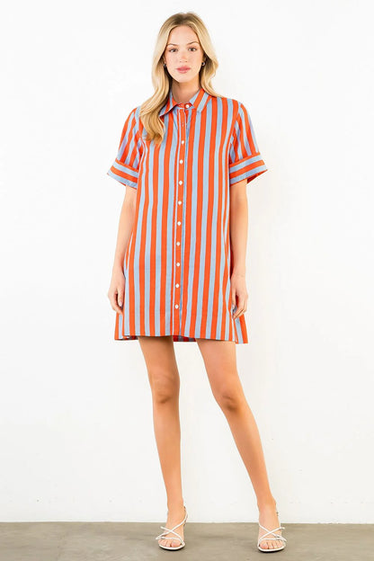 Heather Boardwalk Stripe Button Up Dress