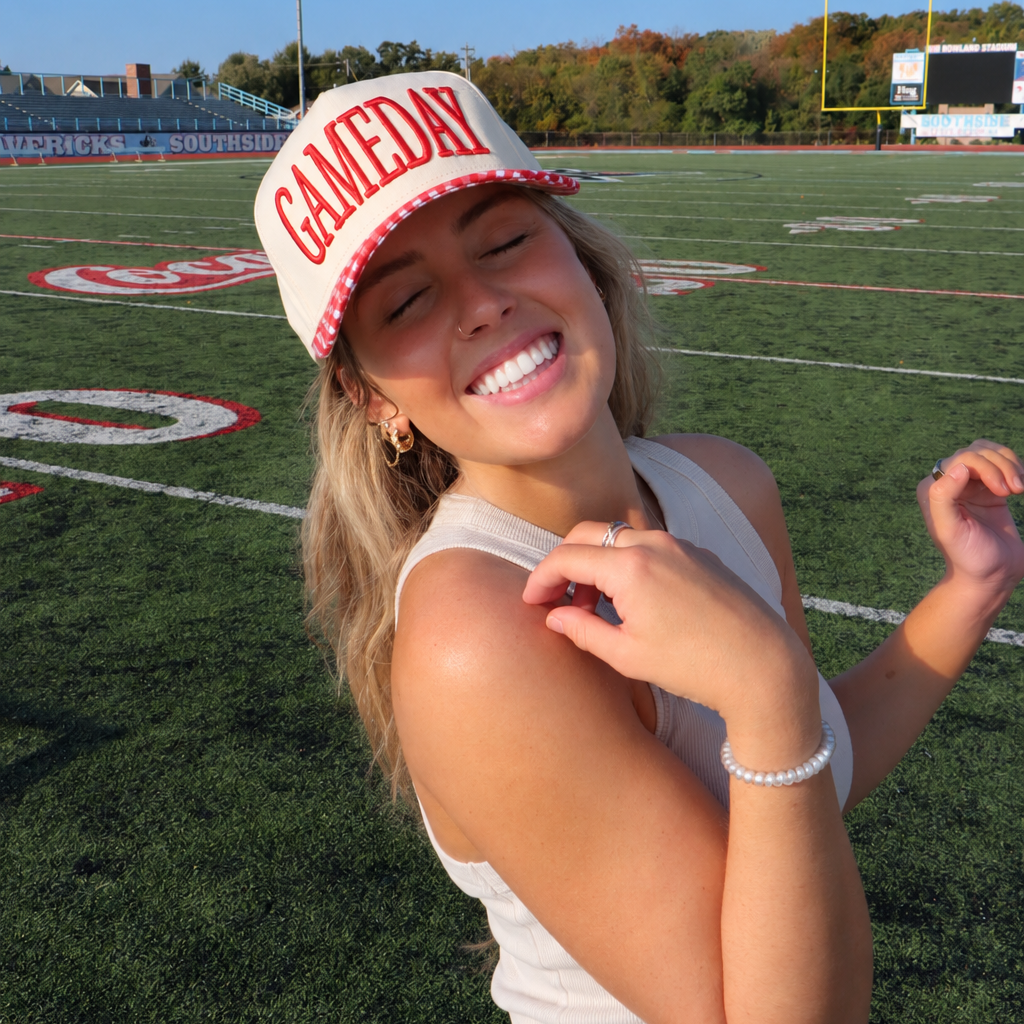 GAMEDAY 3D Embroidered Trucker Hat: Red Gingham