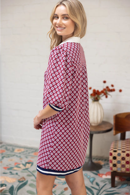 Poplin Contrast Collar Floral Knit Dress