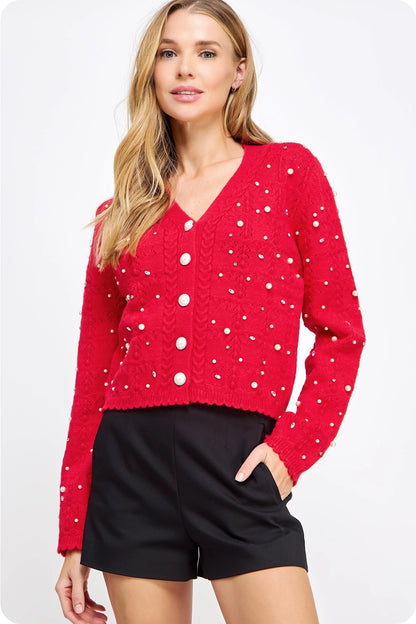 Pearl & Rhinestone Knit Cardigan