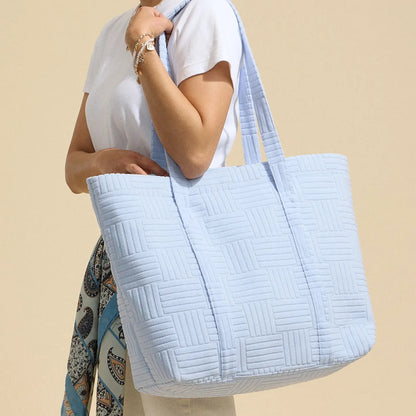 Blue Quilted Tote Bag