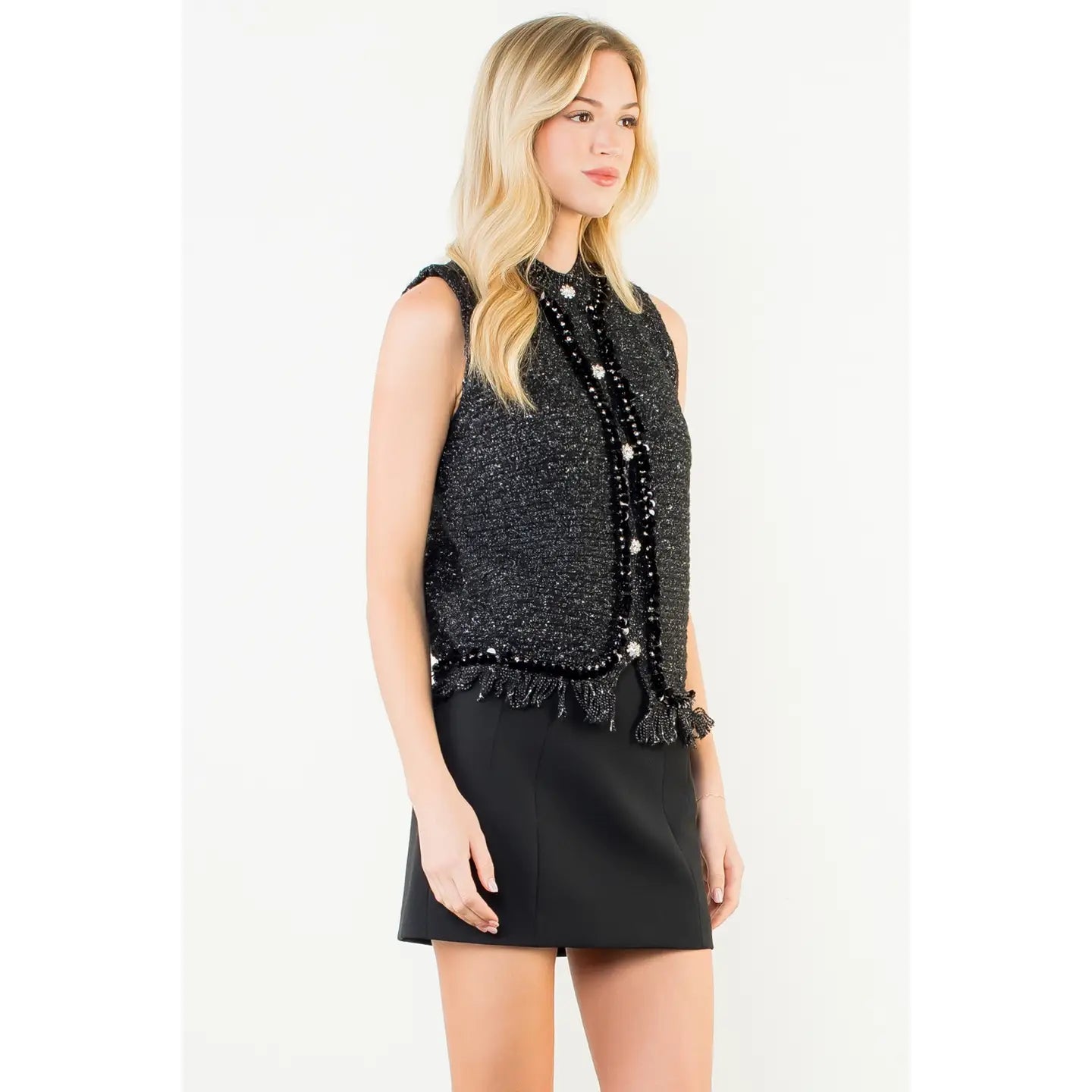 Fringed Sequin Knit Vest
