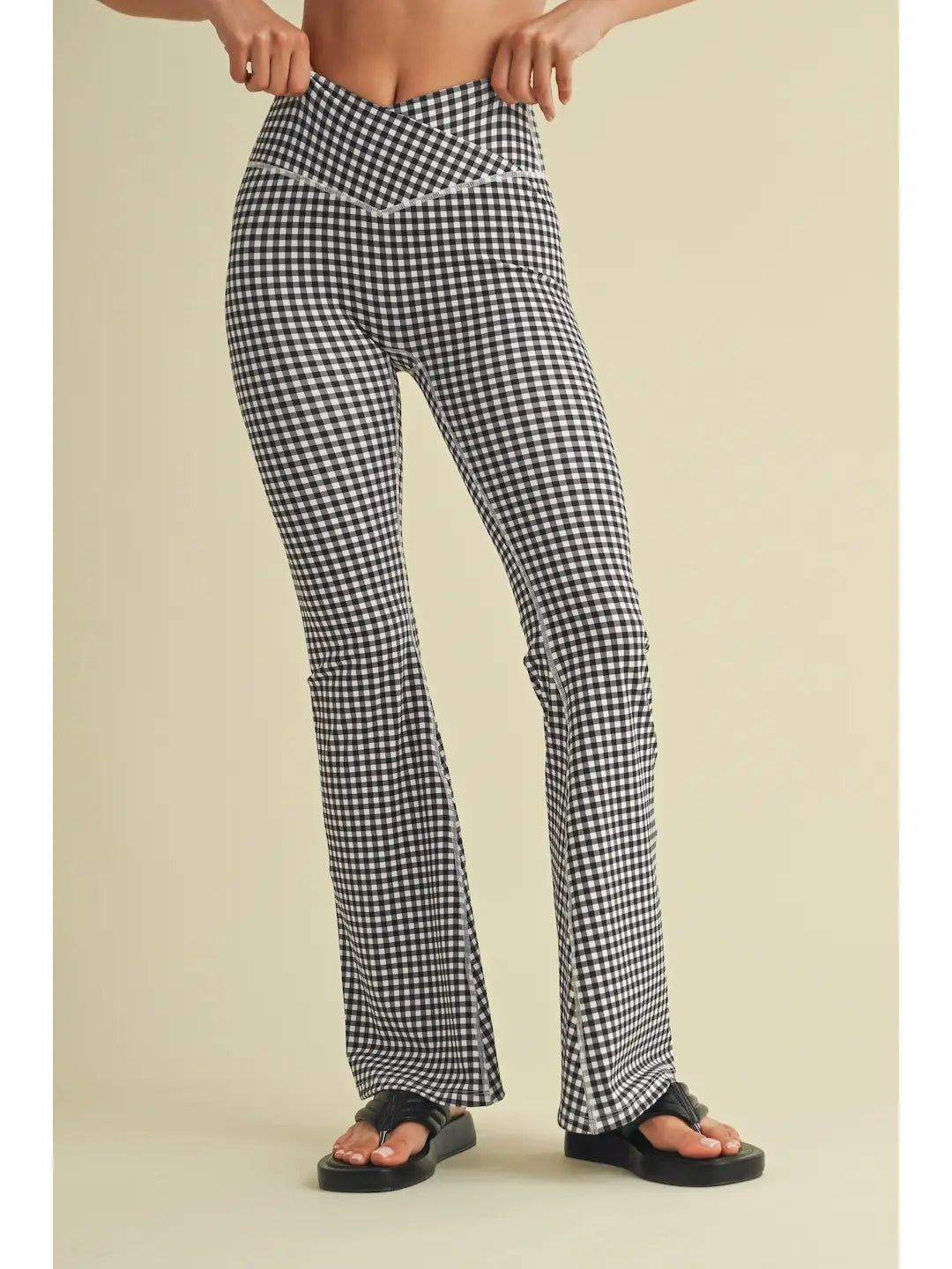 Black Gingham Crossover Flare Legging