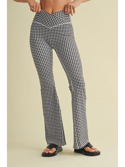 Black Gingham Crossover Flare Legging