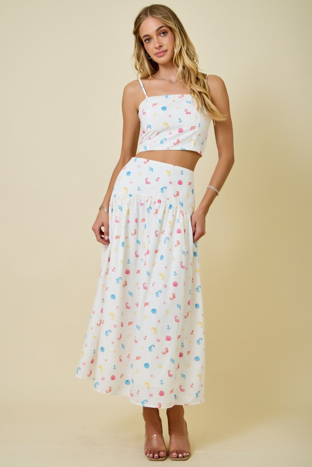Coastal Print Smocked Top