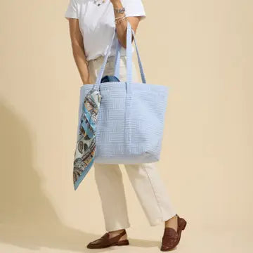 Blue Quilted Tote Bag