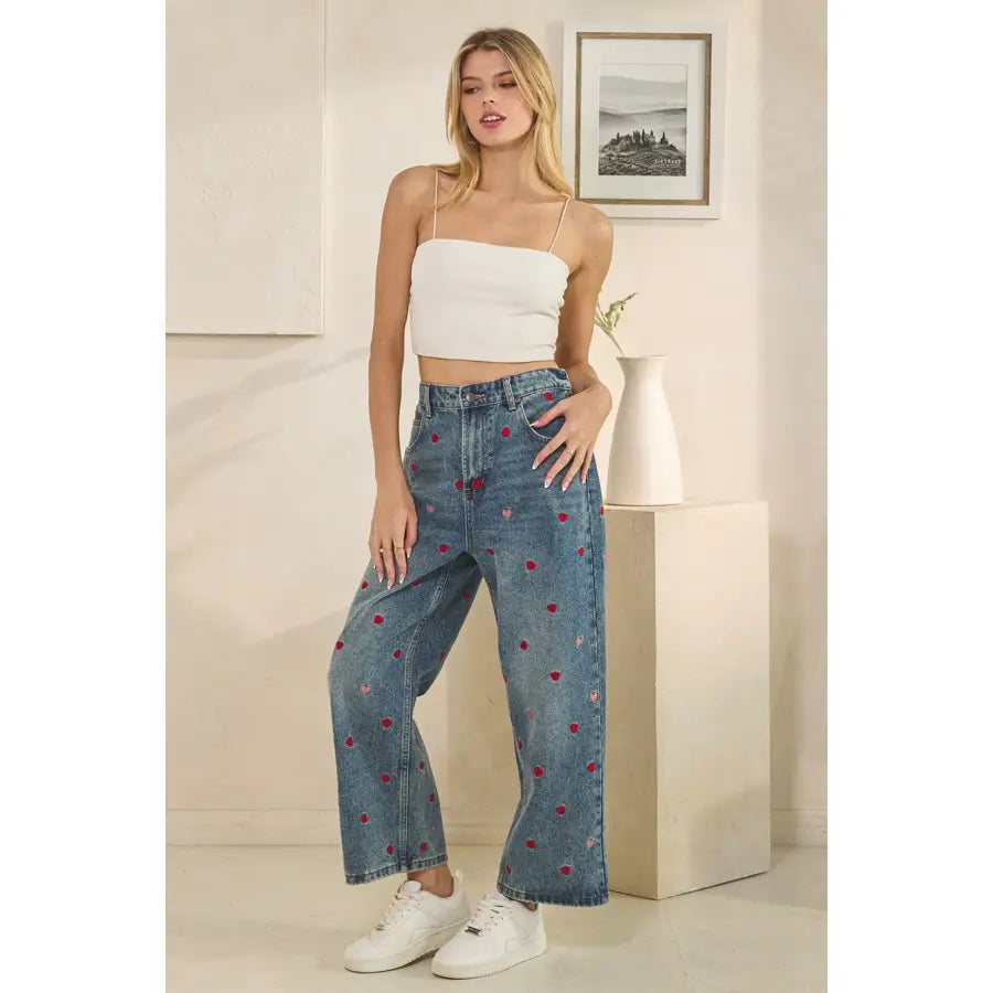 Heart Embroidered Jeans