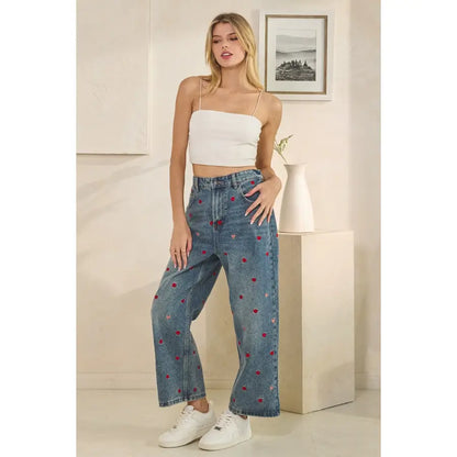 Heart Embroidered Jeans