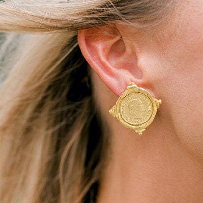 Gold Intaglio Coin Pierced Earrings
